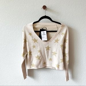 Chaser Stars Cream/Gold Crop Sweater S